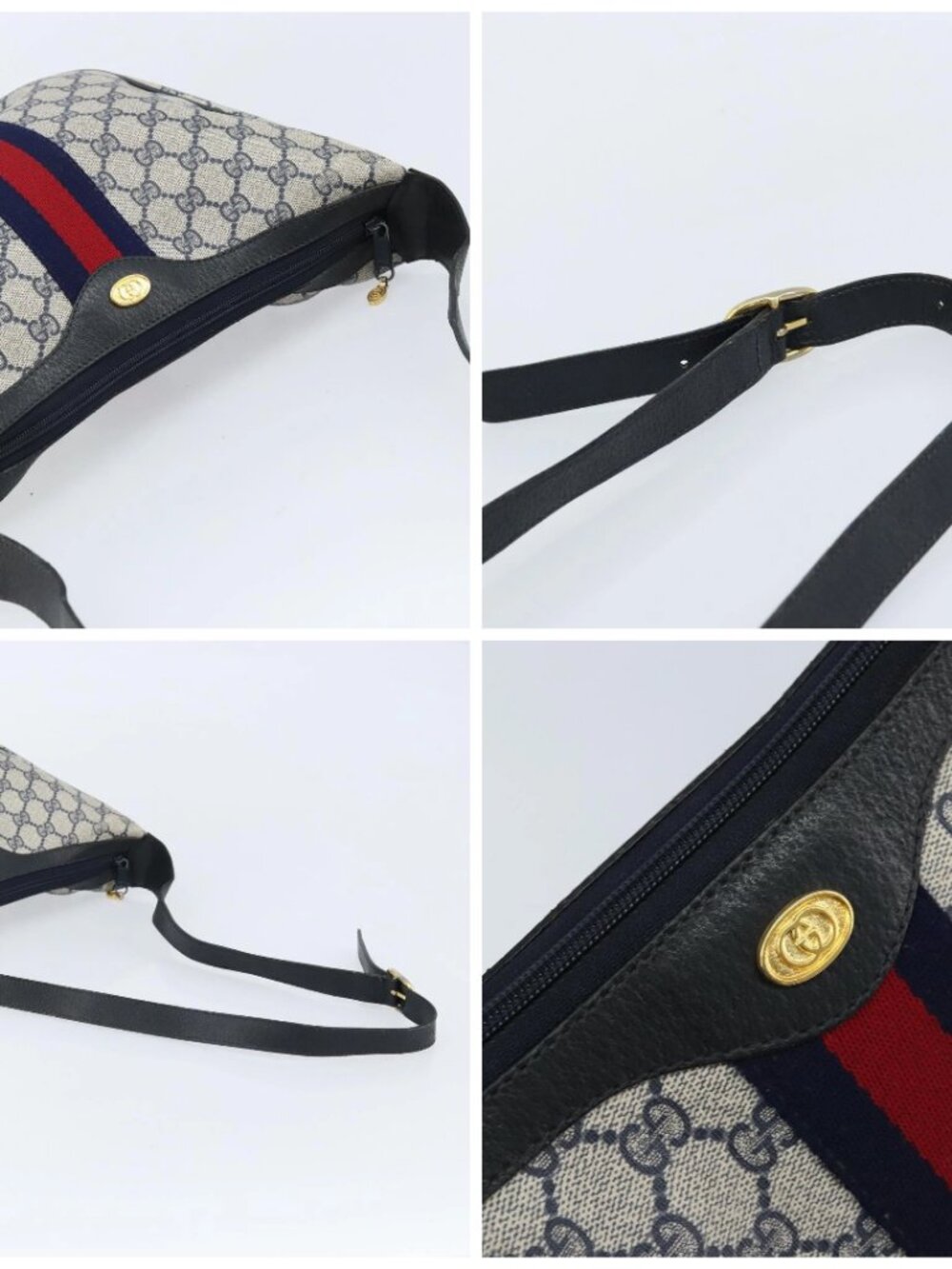 GUCCI GG Supreme Sherry Line Shoulder Bag PVC Navy Gold Auth LNZ160 - Picture 16 of 16